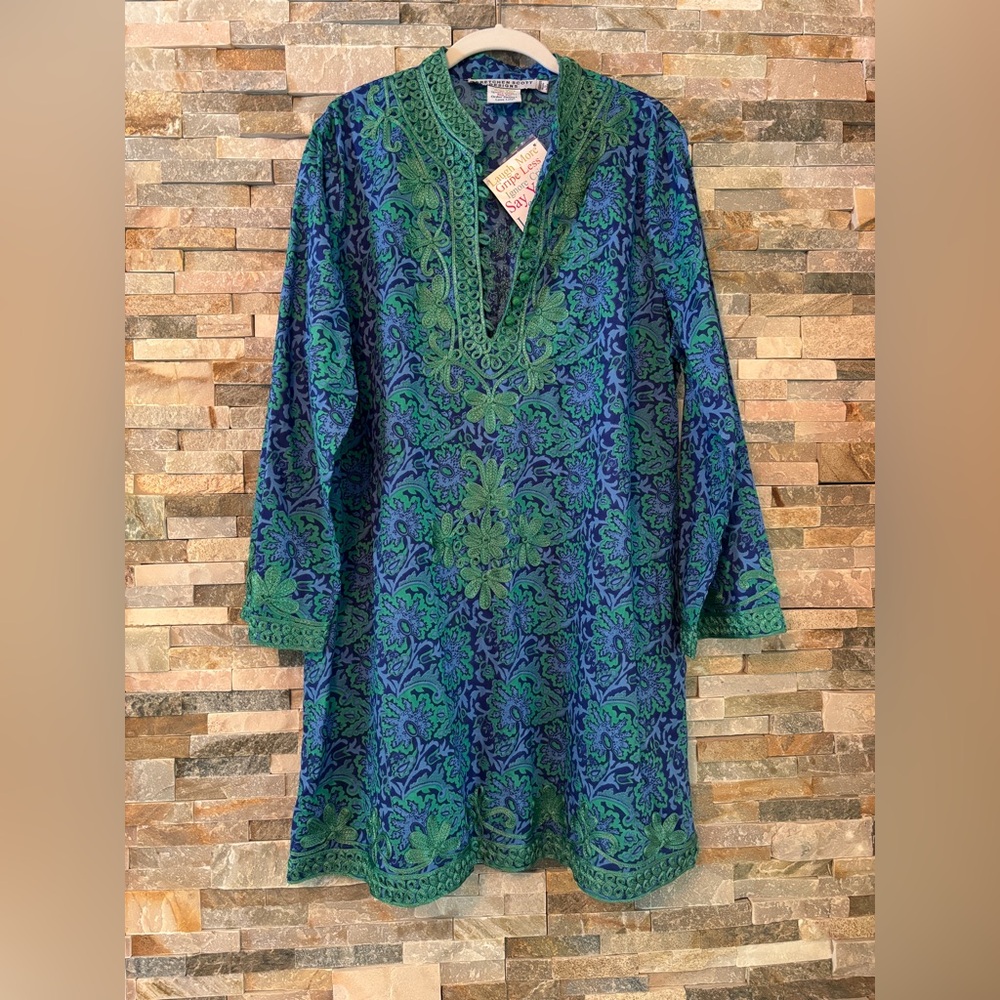 Gretchen Scott Designs Blue and Green Long Sleeve Dress